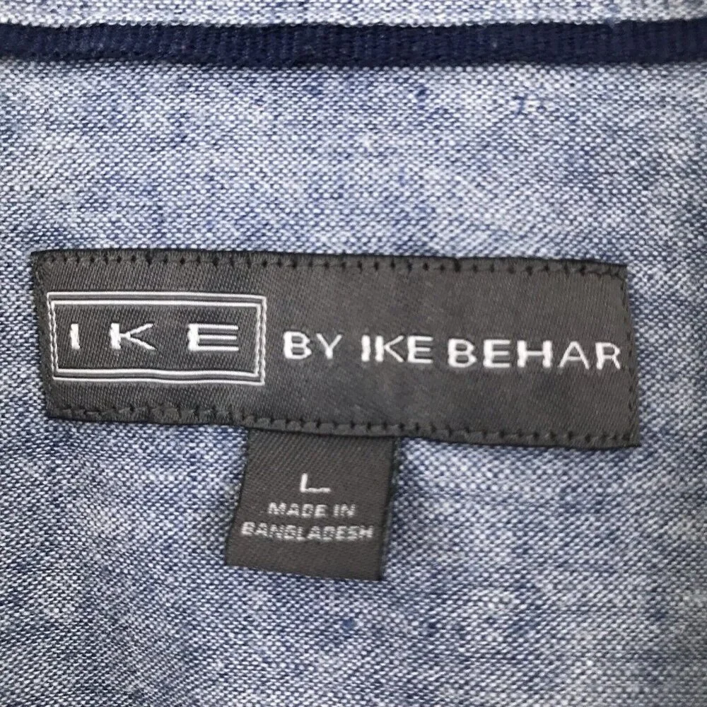 Ike Behar Short Sleeve Linen/Cotton Button Down Blue Shirt | size‎ L